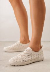 Beżowe Ażurowe Tenisówki w Stylu Boho Tidira. Brązowe trampki Renee, w ażurowe wzory, bez zapięcia. Za 69.99 zł.