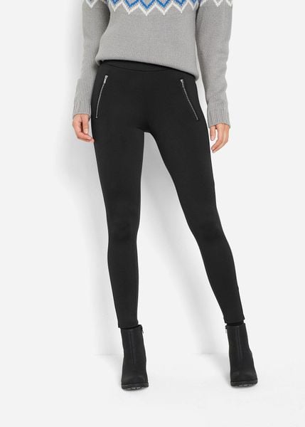 Legginsy ocieplane. Czarne legginsy bonprix, bez wzorów. Za 92.99 zł.