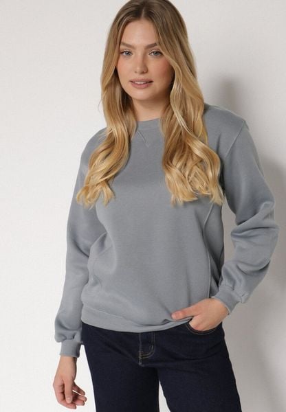 Szara Bluza z Bawełną Ozdobiona Przeszyciami Fezoria. Szare bluzy Born2be, l, bez wzorów, z bawełny, bez kaptura. Za 59.99 zł.