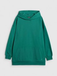 4F Bluza dresowa loose z kapturem damska - zielona L. Zielone bluzy sportowe 4f, l, bez wzorów, z dresówki, z kapturem. Za 189.99 zł.