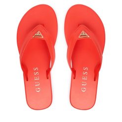 Japonki Guess. Czerwone klapki Guess, z aplikacjami, bez obcasa. Za 260.99 zł.