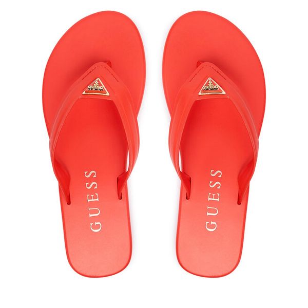 Japonki Guess. Czerwone klapki Guess, z aplikacjami, bez obcasa. Za 260.99 zł.