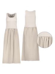 Sublevel Sukienka w kolorze beżowym rozmiar: XL. Brązowe sukienki Sublevel, xl, bez wzorów, z bawełny, bez kołnierzyka, bez ramiączek, midi. Za 113.99 zł.