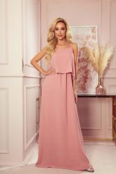 Długa Sukienka na Ramiączkach - Różowa. Czerwone sukienki Numoco, l, bez wzorów, z elastanu, wizytowe, bez kołnierzyka, bez ramiączek, maxi. Za 258.90 zł.