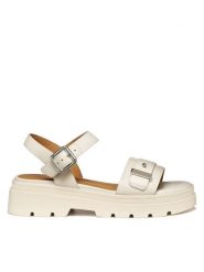 Geox Sandały D670NB-00043 Kremowy. Białe sandały Geox, bez wzorów, ze skóry, bez obcasa, na płaskiej podeszwie, bez zapięcia. Za 509.99 zł.