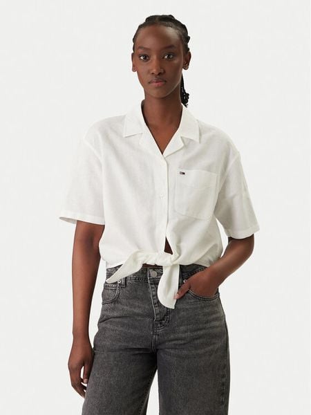 Tommy Jeans Koszula DW0DW22210 Biały Relaxed Fit. Białe koszule Tommy Jeans, xl, bez wzorów, z jeansu, bez kołnierzyka, bez ramiączek. Za 218.99 zł.
