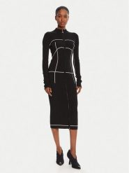 Patrizia Pepe Sukienka dzianinowa 8A1522 K265 FG09 Czarny Regular Fit. Czarne sukienki Patrizia Pepe, bez wzorów, z dzianiny, bez kołnierzyka, bez ramiączek. Za 899.99 zł.