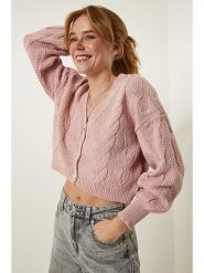 Happiness Istanbul Kardigan w kolorze jasnoróżowym rozmiar: S/M. Różowe kardigany Happiness Istanbul, m, bez wzorów, ze splotem. Za 65.54 zł.