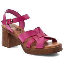 Sandały damskie Hee, cholewka ze skóry naturalnej plecione paski regulowany pasek zapięcie na sprzączkę, różowe, 26548. Czerwone sandały Hee, bez wzorów, ze skóry, bez obcasa, na obcasie, bez zapięcia. Za 379.00 zł.