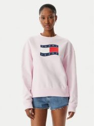 Tommy Jeans Bluza Wavy Flag DW0DW22742 Różowy jasny Boxy Fit. Czerwone bluzy Tommy Jeans, xs, bez wzorów, z bawełny, bez kaptura. Za 409.99 zł.