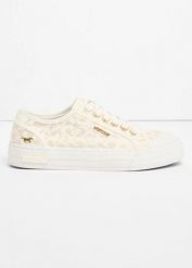 Sneakersy Mustang z nadrukiem zwierzęcym. Białe obuwie sportowe bonprix, bez zapięcia. Za 219.99 zł.