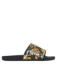 Versace Jeans Couture Klapki 78VA3SQ3 Czarny. Czarne klapki Versace Jeans Couture, bez wzorów, z jeansu, bez obcasa. Za 219.99 zł.