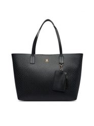 Tommy Hilfiger Torebka Th Icon Tote Mono AW0AW19004 Czarny. Czarne shopper TOMMY HILFIGER, bez wzorów, ze skóry, bez dodatków. Za 699.99 zł.