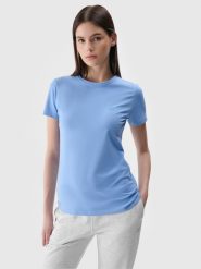 4F T-shirt slim gładki damski - niebieski XXL. Niebieskie t-shirty 4f, xs, bez wzorów, z bawełny, bez kołnierzyka, bez ramiączek. Za 39.99 zł.