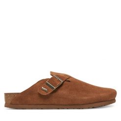Klapki Skechers. Brązowe klapki Skechers, bez wzorów, bez obcasa. Za 209.99 zł.