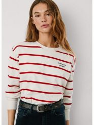 Pepe Jeans Bluza "Bienna" w kolorze kremowo-czerwonym rozmiar: L. Brązowe bluzy sportowe Pepe Jeans, l, bez wzorów, z jeansu, bez kaptura. Za 209.82 zł.