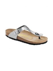 Birkenstock Japonki "Gizeh" w kolorze srebrnym rozmiar: 40. Szare klapki Birkenstock, bez wzorów, ze skóry, z otwartym noskiem, bez obcasa. Za 329.89 zł.