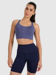 4F Biustonosz treningowy z wysokim wsparciem - granatowy S. Niebieskie bielizna sportowa 4f, l, bez wzorów, z elastanu. Za 179.99 zł.