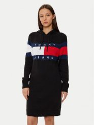 Tommy Jeans Sukienka dzianinowa DW0DW19470 Czarny Relaxed Fit. Czarne sukienki Tommy Jeans, xs, bez wzorów, z bawełny, bez kołnierzyka, bez ramiączek. Za 359.99 zł.
