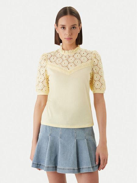 Morgan Bluzka 241-DULIE Żółty Regular Fit. Żółte bluzki Morgan, m, bez wzorów, z bawełny, bez kołnierzyka, bez ramiączek. Za 117.99 zł.
