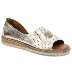Złote Sandały Artiker Stylowe Obuwie Damskie. Żółte sandały Artiker, bez wzorów, ze skóry, eleganckie, bez obcasa, na obcasie, bez zapięcia. Za 279.00 zł.