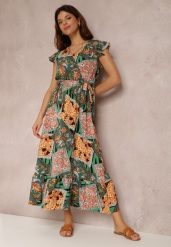 Zielona Sukienka Posius. Zielone sukienki Renee, na imprezę, m, z aplikacjami, z materiału, klasyczne, bez kołnierzyka, bez ramiączek, maxi. Za 49.99 zł.