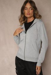 Szara Bluza Rozpinana z Bawełną i Kapturem Ozdobiona Sznurkami Ivila. Szare bluzy Renee, l, bez wzorów, z bawełny. Za 49.99 zł.