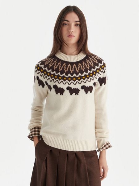 Hunter Sweter Ashie HARW0074251 Beżowy Regular Fit. Brązowe swetry Hunter, l, bez wzorów, z wełny, bez ramiączek. Za 529.99 zł.