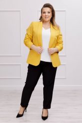 Elegancki żółty żakiet Neva XXL OVERSIZE WIOSNA. Żółte marynarki i żakiety Moda Size Plus Iwanek, s, bez wzorów, z bawełny, eleganckie. W wyprzedaży za 159.90 zł.