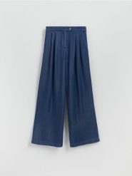 Jeansy wide leg z lyocellu - granatowy. Niebieskie jeansy Reserved, bez wzorów. Za 159.99 zł.