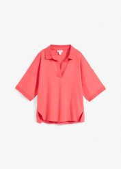Koszulka polo z czystej bawełny organicznej. Niebieskie bluzki bonprix, bez wzorów, z bawełny, bez kołnierzyka, bez ramiączek. Za 34.99 zł.