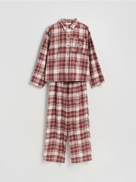 Dwuczęściowa piżama w kratkę - fioletowy. Fioletowe piżamy Reserved, bez wzorów, z bawełny, bez ramiączek. Za 159.99 zł.