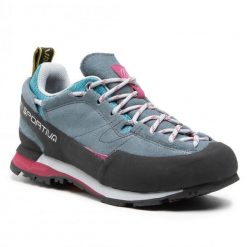 Buty zamszowe La Sportiva Boulder X Woman w kolorze łupkowym/czerwonej śliwki. Niebieskie trekkingi La Sportiva, z gumy, trekkingowe. Za 799.99 zł.