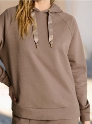 Bluza hoodie z ozdobną tasiemką - brązowy. Brązowe bluzy Sinsay, l, bez wzorów, bez kaptura. Za 49.99 zł.