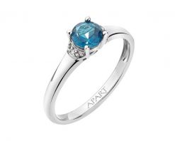 Pierścionek z białego złota z diamentami i topazem London Blue - próba 585. Białe pierścionki Apart, z diamentem, złote. Za 2,259.00 zł.