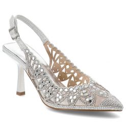 Sandały damskie S.Barski, cholewka ze skóry ekologicznej ażurowa konstrukcja z wycięciami na stabilnej szpilce, srebrne, SR61-0106. Szare sandały S.BARSKI, w ażurowe wzory, ze skóry ekologicznej, bez obcasa, na obcasie, bez zapięcia. Za 209.00 zł.