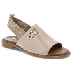 Sandały damskie Armodo, cholewka ze skóry naturalnej z szerokim gładkim paskiem elastyczna wstawka przy kostce ułatwiająca zakładanie, beżowe, 40473. Brązowe sandały Armodo, bez wzorów, ze skóry, bez obcasa, bez zapięcia. Za 309.00 zł.
