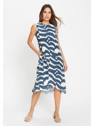 Olsen Sukienka w kolorze biało-granatowym rozmiar: 44. Białe sukienki Olsen, bez wzorów, bez kołnierzyka, bez ramiączek, midi. Za 143.99 zł.