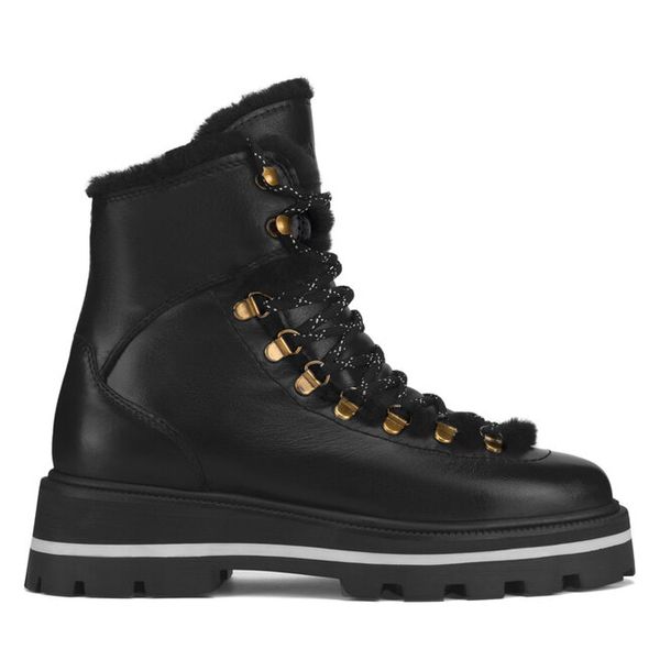 Trzewiki GINO ROSSI. Czarne botki Gino Rossi, bez wzorów, bez obcasa, na płaskiej podeszwie, bez zapięcia. Za 479.99 zł.