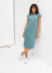 Sukienka shirtowa z bawełny organicznej. Zielone sukienki bonprix, bez wzorów, z bawełny, bez kołnierzyka, bez ramiączek. Za 79.99 zł.
