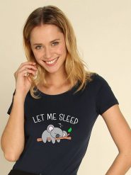 WOOOP Koszulka "Let Me Sleep" w kolorze granatowym rozmiar: M. Niebieskie bluzki Wooop, m, bez wzorów, bez kołnierzyka, bez ramiączek. Za 56.99 zł.