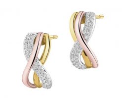 Kolczyki z żółtego, białego i różowego złota z diamentami - 0,19 ct - próba 585. Białe kolczyki Apart, z diamentem, złote. Za 4,390.00 zł.