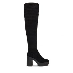 Kozaki DeeZee. Czarne kozaki DeeZee, bez obcasa, na słupku, bez zapięcia. Za 229.99 zł.