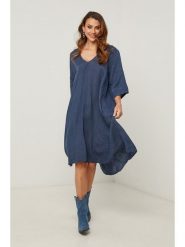 Fleur de Lin Sukienka w kolorze granatowym rozmiar: XL. Niebieskie sukienki Fleur de Lin, xl, bez wzorów, ze lnu, bez kołnierzyka, bez ramiączek, midi. Za 192.79 zł.