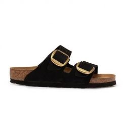 Klapki unisex Birkenstock Arizona Big Buckle. Czarne klapki Birkenstock, bez wzorów, z materiału, bez obcasa. Za 669.80 zł.