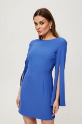 Elegancka ołówkowa sukienka mini rozcięte rękawy niebieska. Niebieskie sukienki Makover, s, bez wzorów, eleganckie, bez kołnierzyka, bez ramiączek, mini, ołówkowe. Za 329.00 zł.