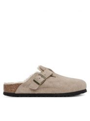 Birkenstock Klapki Boston Shearling 1028299 Beżowy. Brązowe klapki Birkenstock, bez wzorów, ze skóry, bez obcasa. Za 809.99 zł.