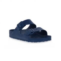Klapki damskie Birkenstock Arizona Eva. Niebieskie klapki Birkenstock, bez wzorów, z materiału, bez obcasa. Za 459.00 zł.