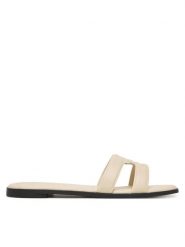 Tommy Hilfiger Klapki FW0FW08671 Écru. Klapki TOMMY HILFIGER, bez wzorów, ze skóry, bez obcasa. Za 449.99 zł.