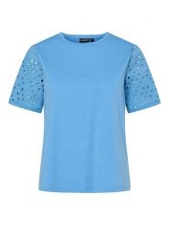 Pieces Koszulka "Tandrea" w kolorze błękitnym rozmiar: S. Niebieskie bluzki Pieces, s, bez wzorów, z bawełny, bez kołnierzyka, bez ramiączek. Za 43.99 zł.